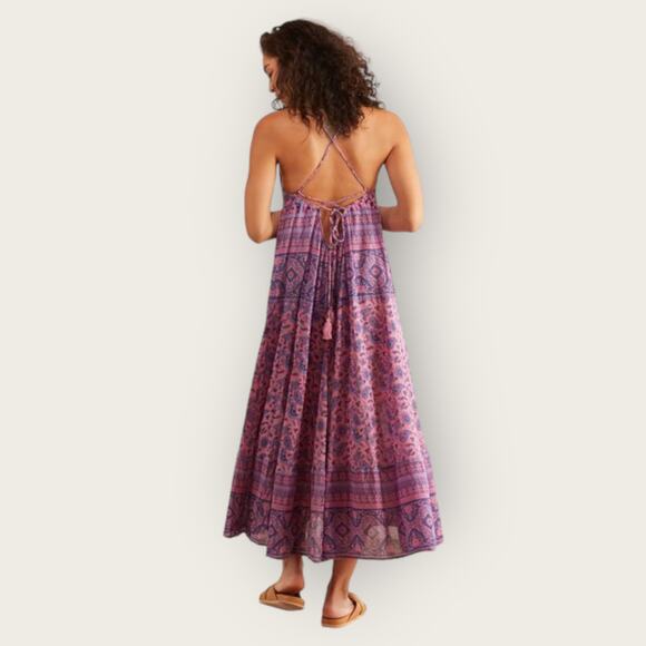 Spell & The Gypsy Journey Strappy Maxi Dress Medium Mulberry Cotton Resortwear - Picture 9 of 12